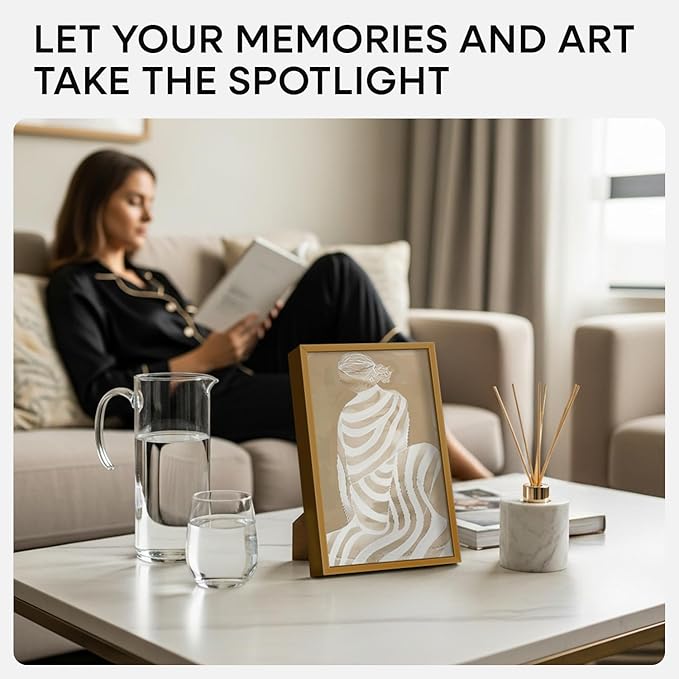 Homeforia 8x12 Picture Frame Bronze, High End Metal 8 x 12 Brass Frames with Mat 6 by 8 for Photo, 12x8 Frame Matted to 6x8 inch Print, 8by12 Wall or Tabletop Frame, Tempered Glass, Wall Kit, Set of 3