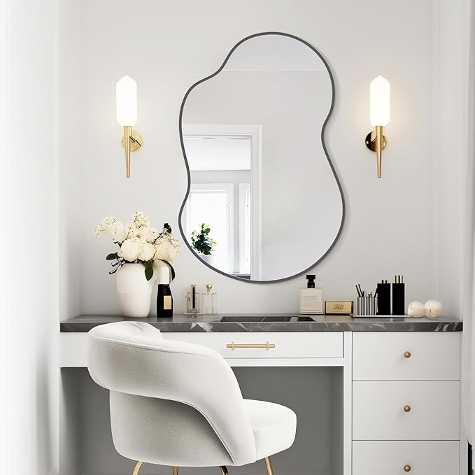 WallBeyond Irregular Wall Mirror – Asymmetrical Mirror with Aluminum Alloy Frame, Decorative Wall Mirror for Living Room, Bedroom, Bathroom, and Entryway 36" H x 24" W (Black)