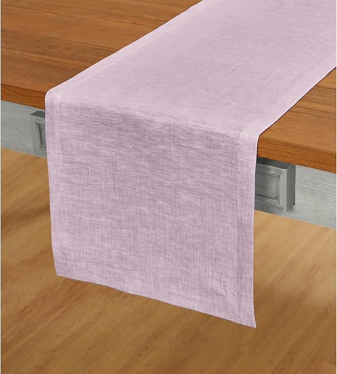Solino Home Linen Chambray Lavender Table Runner 120 Inches Long - Athena, 100% Pure Linen 14 x 120 Inch Table Runner for Thanksgiving, Holiday