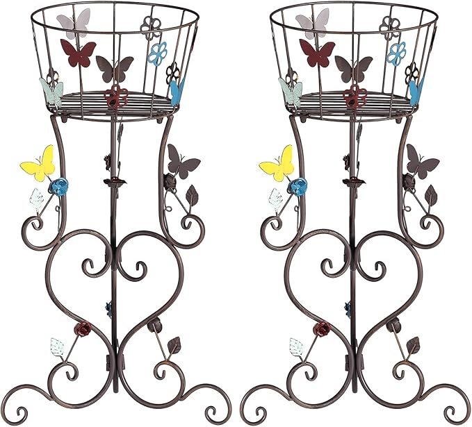 2 Pack Metal Plant Stands, 25”H Wrought Iron Tall Plant Stand, Heavy Duty Vintage Flower Pot Stand Holders, Corner Decorative Potted Planter Display Rack for Indoor Outdoor Garden Patio Lawn