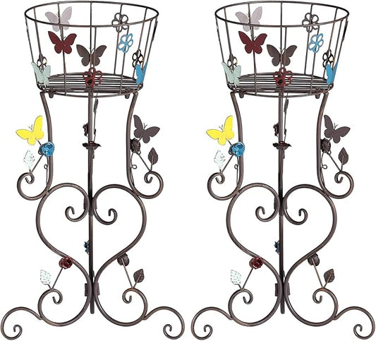 2 Pack Metal Plant Stands, 25”H Wrought Iron Tall Plant Stand, Heavy Duty Vintage Flower Pot Stand Holders, Corner Decorative Potted Planter Display Rack for Indoor Outdoor Garden Patio Lawn