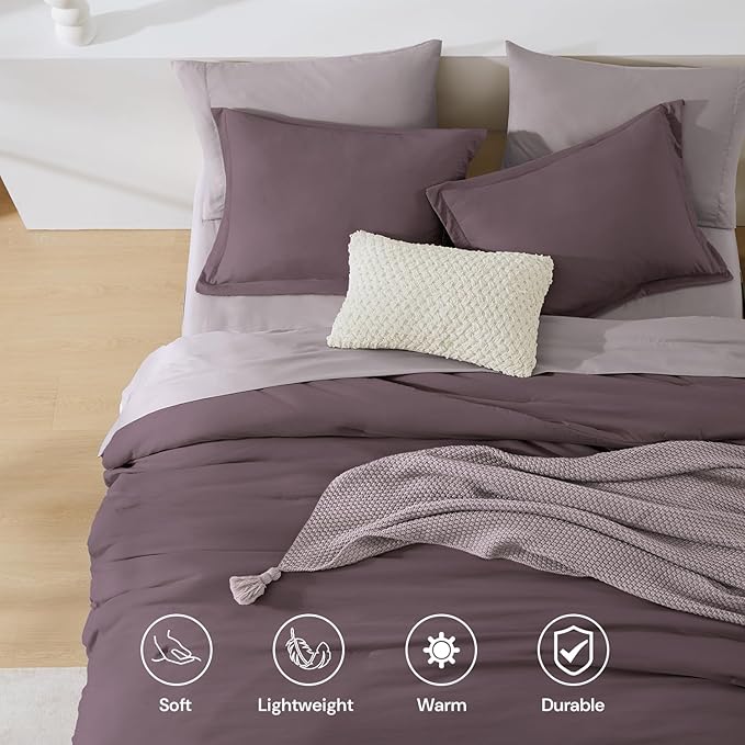 WRENSONGE Twin XL Comforter Set, 5 Pieces Soft Twin Size Comforter Sets- Italian Plum Twin Comforter, Fitted Sheet, Flat Sheet, 2 Pillow Shams, 2 Pillowcases, Warm Bedding Sets All Season