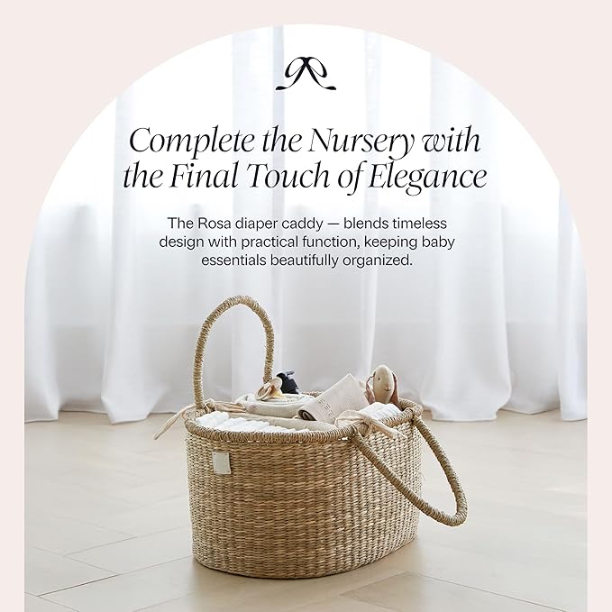 BEBE BASK Premium Baby Changing Basket - Artisan-Crafted Seagrass With Extra High Sides - Changing Basket for Baby Dresser - All Accessories Included - Complete Set for Nursery (Natural)