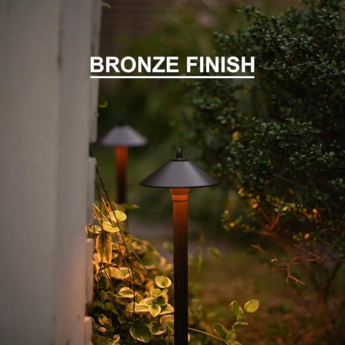 GOODSMANN Landscape Lighting Low Voltage Outdoor Path Lights Halogen Pathway Light Wired 10W 25 Lumen 2700K Warm White Metal 12V AC Bronze Electric Sidewalk Walkway Light with Cable Connector