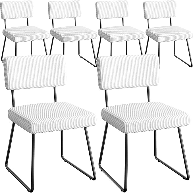 Velvet Dining Chairs Set of 6, Upholstered Dining Room Kitchen Chair with Thick Cushion, Soft Backrest, Metal Legs, Mid Century Modern Accent Side Chair for Home Living Room Bedroom, White