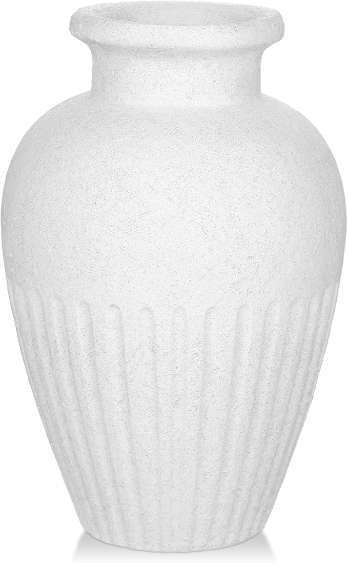 Rustic Ceramic Vase 11 Inch Farmhouse Pottery Clay Vase Distressed Flower Vases for Boho Home Decor Living Room Enterway Shelf Decor Pampas Grass - White