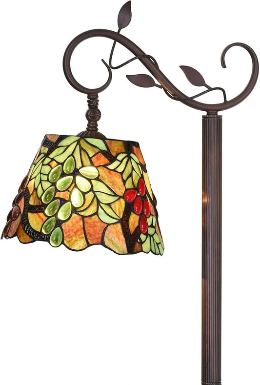 Bieye L10767 Grape Tiffany Style Stained Glass Floor Reading Lamp Adjustable Light Direction for Living Room Bedroom Home Decoration, 63 inches Tall