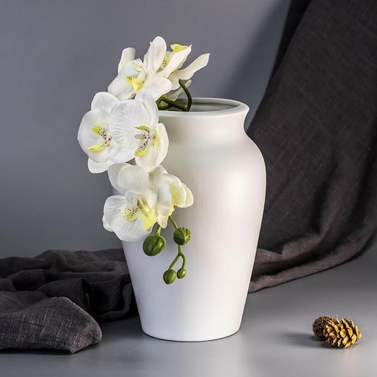 Ceramic Vase for Home Decor, 9 Inch Wide Mouth Pottery Vase, Vintage Farmhouse Boho Neutral Terracotta Rustic Decor for Living Room, Entryway, Floor, Mantel Decoration（White）