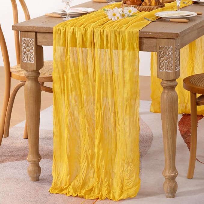 MLMC Gold Table Runner Rustic Fall Cheesecloth Table Runner 10ft Gauze Cheese Cloth Table Decoration 35x120 Inches for Wediing Picinc Party Family Gatherings Home Decor