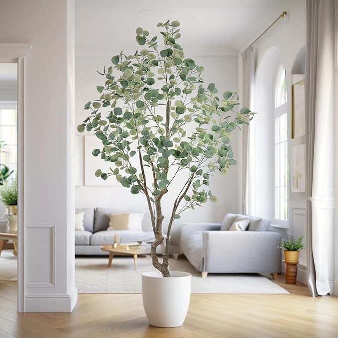 7ft(84IN) Tall Artificial Eucalyptus Tree Large Faux Plant with Realistic Trunks and Leaves,Fake Floor Potted Artificial Plants for Home Living Room Office Indoor Decor (7Feet,1Pack)