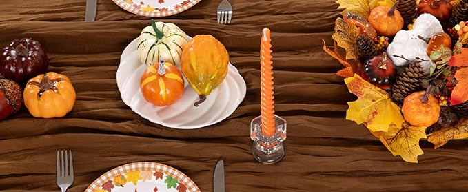 Brown Cheesecloth Table Runner Tan 6 Pack Fall Table Runners Boho Gauze 120 Inches Marron Cheese Cloth Fall Table Decorations for Thanksgiving Wedding Bridal Baby Shower Tea Party Decor