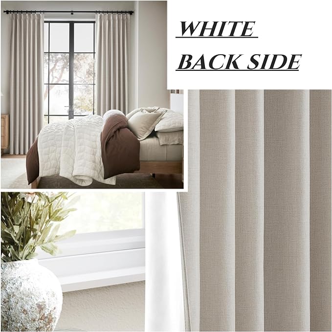 100% Blackout Thermal Curtains 84 Length 2 Panels Set for Bedroom, Linen Windows Pinch Pleated Drapes with Hooks for Track 7ft Modern Rustic Living Room Darkening Curtains 84 Inches Long Off White