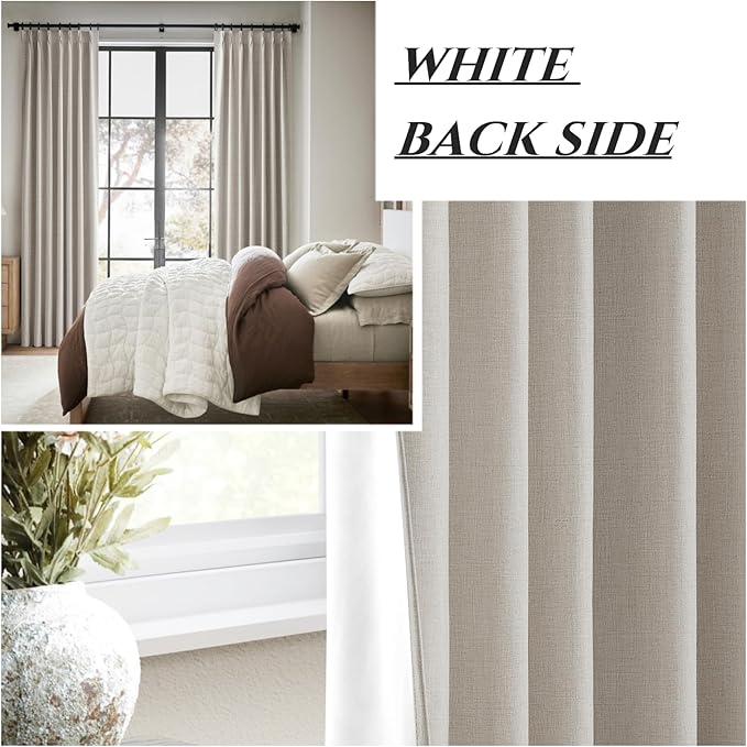Pinch Pleated Floor to Ceiling Curtains 9ft, 107 Inches Long Light Blocking Linen Blend Soft Touch Blackout Thermal Insulated Window Drapes for Bedroom Living Dining Room Nursery (40"x107"x2 panels)