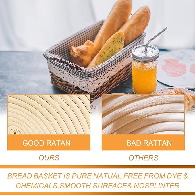 Banneton Bread Proofing Basket - Banneton Basket Set of 2 Pack 7 inch Round Sourdough Proofing Basket with Liner - Handmade Rattan Proofing Rising Bowl for Artisan Bread Making Baking Supplies