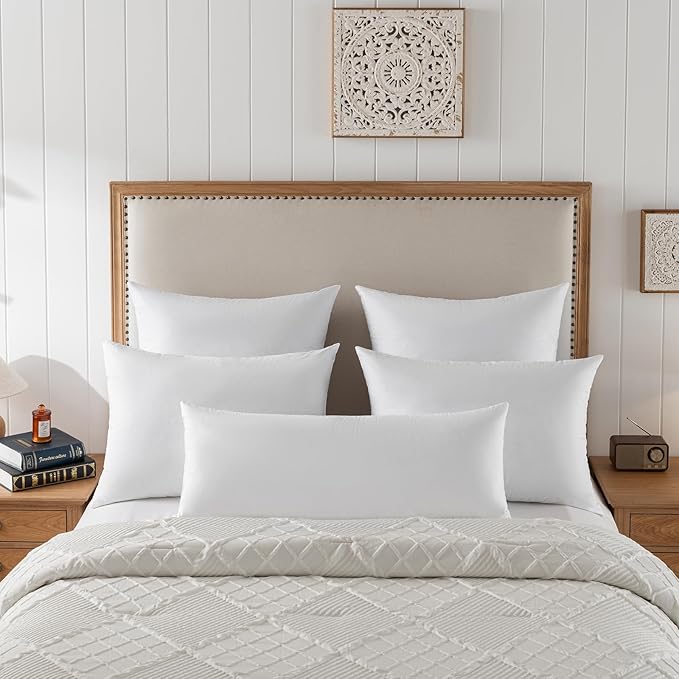 16X26 Oblong Feather & Down Pillow Insert, 100% Cotton Fabric, Set of 2, White