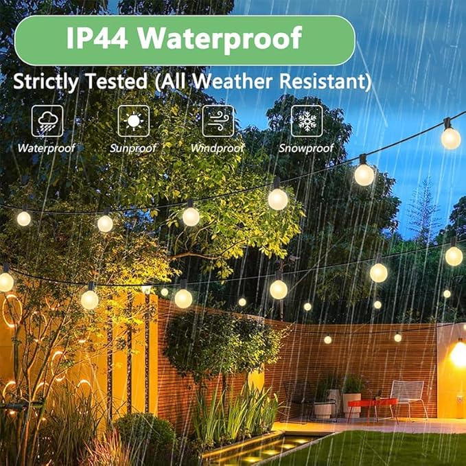 SUNSGNE 25Ft Outdoor Patio String Lights G40 with 27 Frosted White Globe Bulbs, Waterproof Connectable Hanging String Lights for Backyard Porch Balcony Party Christmas Decor, 5 Watt, Black Wire