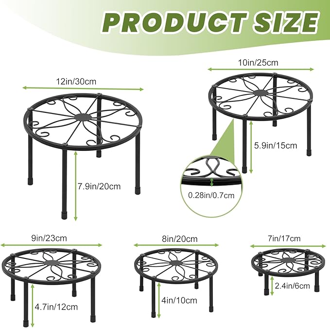 5-Pack Metal Plant Stands, Heavy Duty Flower Pot Stand for Multiple Plant, Potted Plant Holder Shelf for Garden Home Indoor Outdoor (Black)