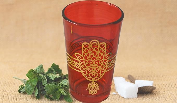 Tea Serving & Glasses Moroccan Set of 6 Tea Glasses Exquisite and Royal Khmissa Colorful