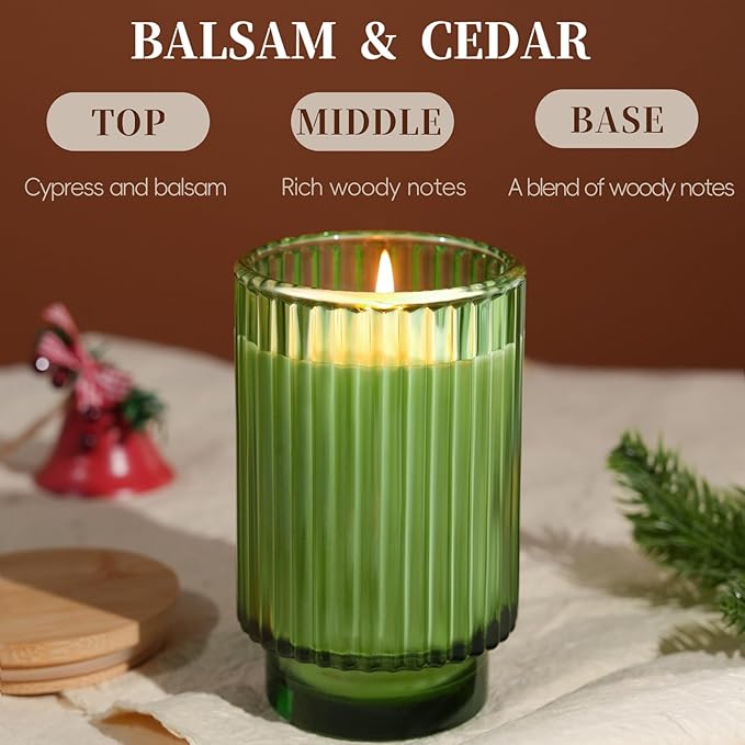 Balsam Cedar Scented Candle for Home, Winter Christmas Soy Candle for Gifts, 70 Hours Burning Fir Jar Candle in Glass, Ideal for Holiday Relaxing Ambience