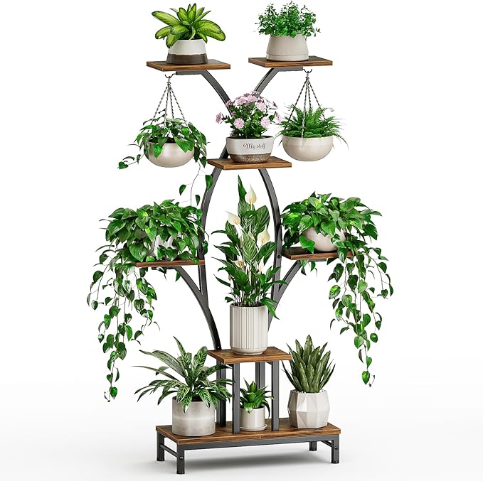 Plant Stand Indoor with Grow Lights - 7 Tiered Metal Corner Shelf for Multiple Plants, 63" Corner Plant Stand for Indoor Plants, X-Shaped Plant Rack for Home, Living Room, Office & Patio Decor