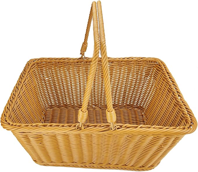 ANRUIDE 16"Poly Wicker storage Baskets,Handmade Woven Basket Harvest Basket Wicker Storage Basket for Picnic, Easter, Organizing, Gathering Vegetables(16" x 12") Brown