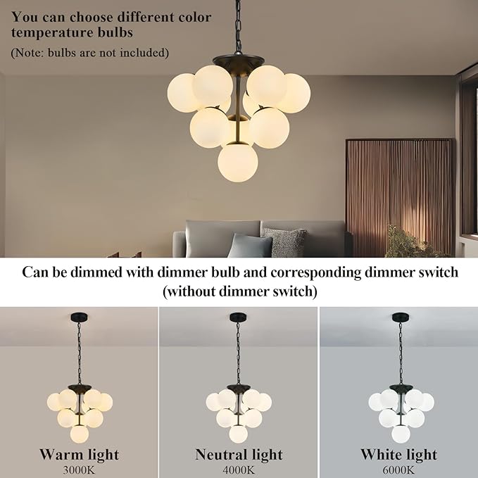 10 Lights Globe Pendant Light Mid Century Pendant Lighting Modern Black Sputnik Chandelier Dining Room Pendant Lights for Kitchen Island Living Room Bedroom Staircase