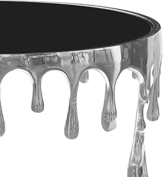 TUP THE URBAN PORT Capri Coffee Table | 36 Inch Round Glass Top | Melting Drip Design | Silver