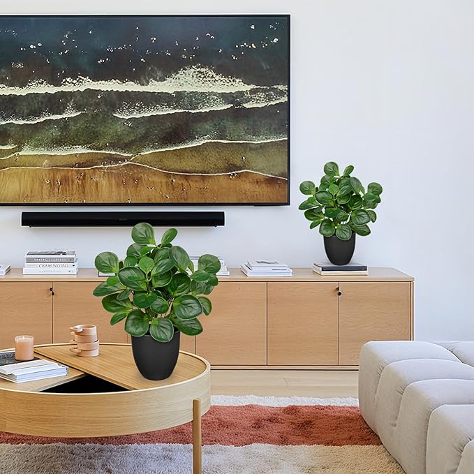 14.5" Artificial Plants Indoor Home Decor, Fake Potted Silk Plants for Shelves Living Room Decor, Small Artificial Office Desk Plants in Pots, Faux Peperomia Hope Tropical House Plant, Sets of 2