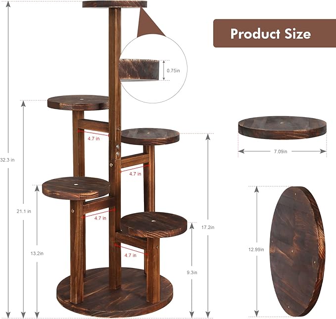 Plant Stand Indoor,5 Tier Plant Stand for Multiple Plant,Wood Plant Shelf Corner Tall Plant Holder Flower Stand for Balcony Office Living Room Garden Patio(Brown)