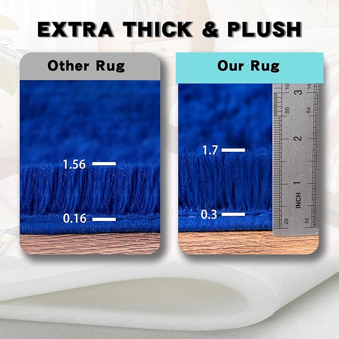 Blue Area Rug for Bedroom, Small 2x3 Rugs for Living Room Nursery Kids Room Dorm Home Decor Aesthetic, Fluffy Shaggy Rug with 4 Anti-Slip Carpet Tapes, Navy Blue