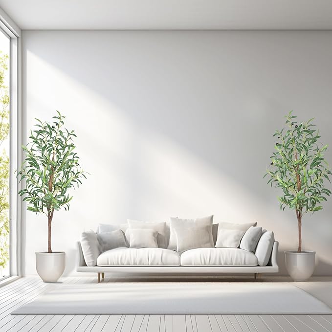 4FT Artificial Olive Tree, Faux Olive Trees 48in Outdoor Fake Potted Silk Plant with Trunk and Realistic 436 Leaves and 16 Fruits for Modern Office Home Decor Indoor 2Pack