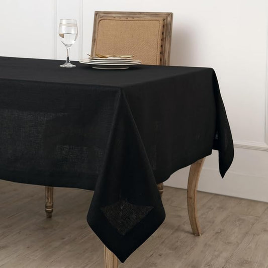 Solino Home Linen Black Tablecloth 60 x 144 Inch - 100% Pure Linen Rectangular Tablecloth - Machine Washable Table Cloth for Fall, Autumn, Halloween, Thanksgiving, Christmas - Fete