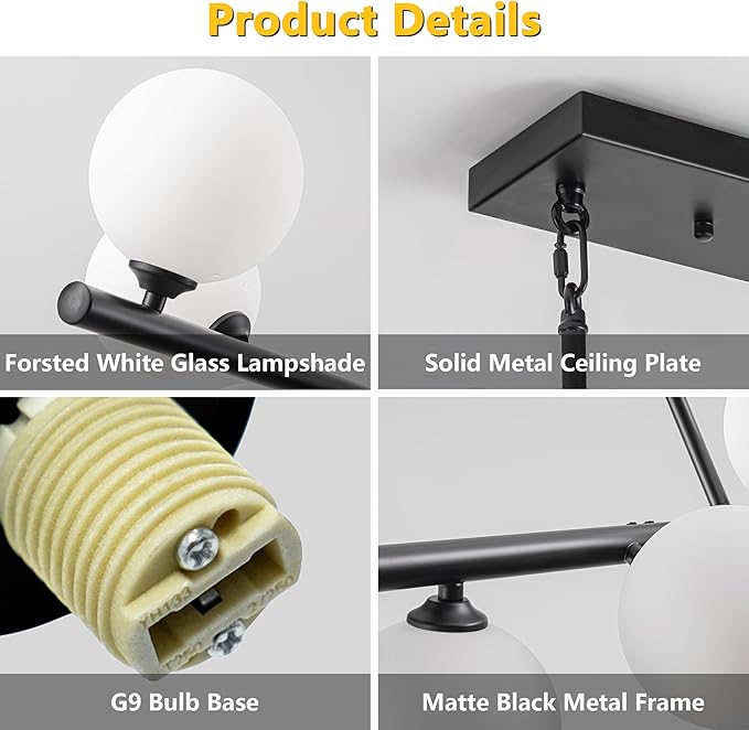 Linear Chandeliers for Dining Room,11 Light Modern Chandelier Black Sputnik Chandelier with Milk White Glass Globe Large Dining Room Light Fixture Over Table, Kitchen Island