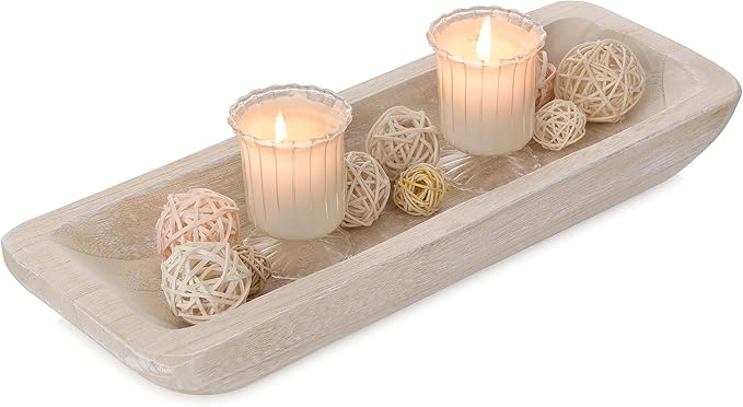 Romadedi Decorative Bowls for Home Decor - 16" Wooden Dough Bowl for Decor, Large Wood Bowl for Kitchen Table Centerpieces Long Narrow Wooden Tray for Dining Table Whitewashed