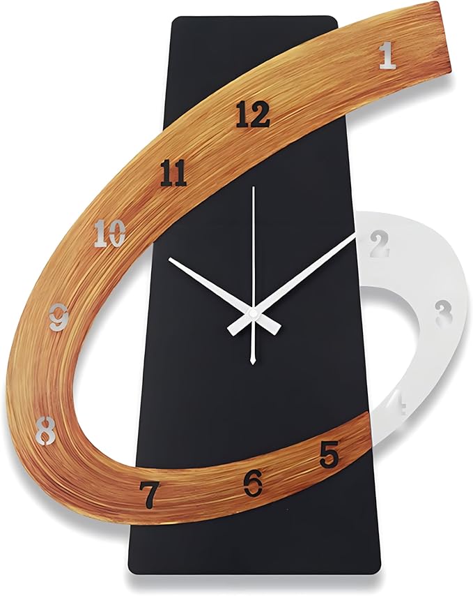 Modern Large Decorative Wall Clock，17 inch Black Silent Non-Ticking Nordic Metal Wall Clocks for Living Room Home Kitchen Bedroom Cafes Office Staircase，Arabic Numerals Quartz Clock(35x44cm)