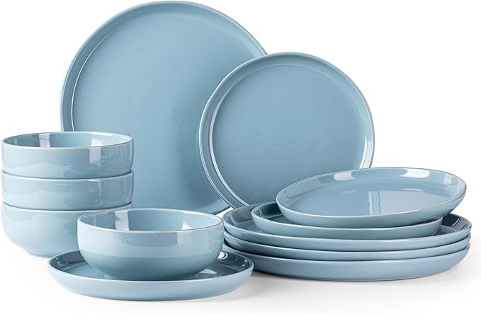 GBHOME Ceramic Dinnerware Set for 4, 12pcs Stoneware Plates and Bowls Sets, Handmade Chip and Scratch Resistant Dishes Set, Dishwasher & Microwave Safe