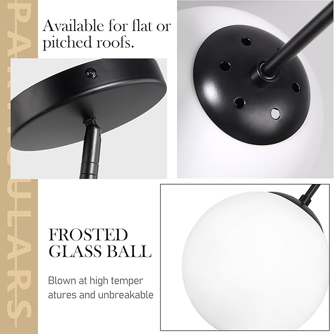 10 Inch Globe Pendant Light Contemporary Globe Pendant Lights Black Mid Century Pendant Light Adjustable Hanging Light Fixture Matte Black Finished with Milk Glass Lampshade for Kitchen Island