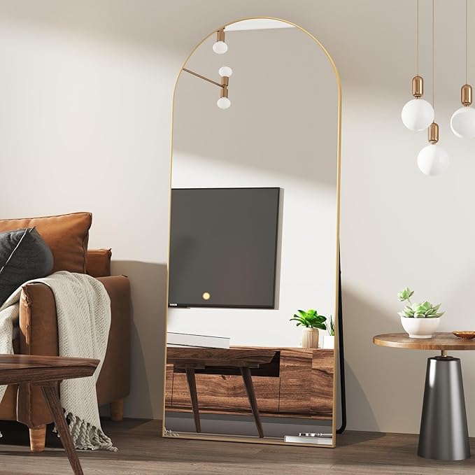 65"x24"Arched Full Length Mirror with Stand,Gold Full Body Mirrorr,Shatterproof Tempered Glass&Aluminum Alloy Frame,Freestanding Large Mirror for Bedroom,Living Room,Dressing Room