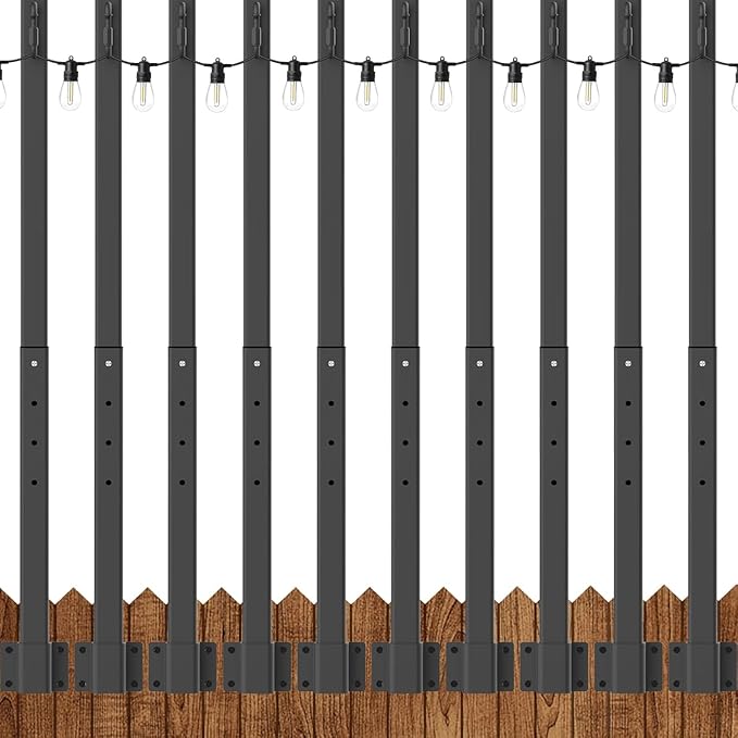 10 Pack String Light Poles,2.8Ft Metal Poles for Outdoor String Lights,Outdoor Light Poles with Post,Poles/Stand for Outside,Patio,Deck,Backyard,Garden Wedding,Party