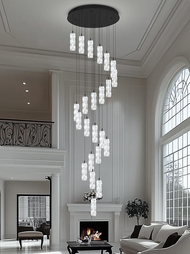 Modern Crystal Chandelier 24-Lights Black Chandelier Lighting Fixture High Ceiling Chandelier Suitable for Living Room Staircase Villa