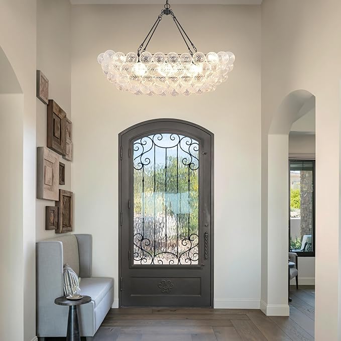 Dining Room Chandelier Bubble Cluster Chandelier Modern 12 Lights Luxury Large Globe Pendant Light for Living Room, Farmhouse, Stairs, Foyer, Dia 45 Inch