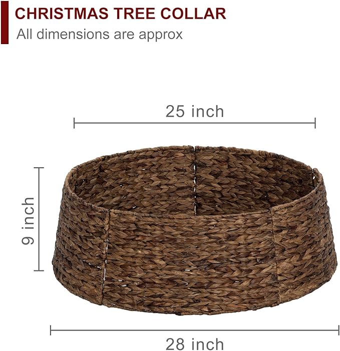 Christmas Tree Collar, 28’’ D Handmade Water Hyacinth Christmas Stand Tree Collar Basket Base Cover for Holiday Decoration