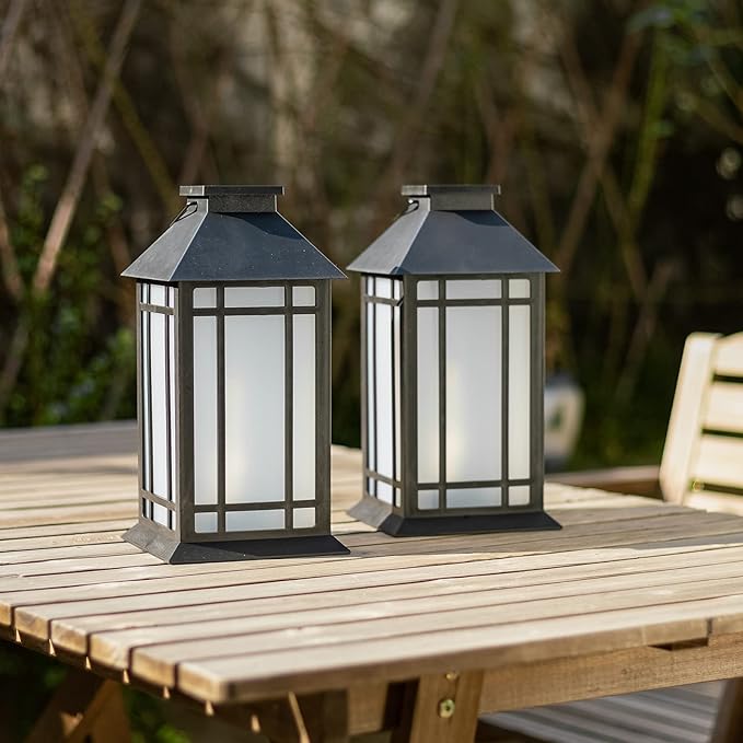 Bdor 13-Inch IP65 Waterproof Battery-Powered Outdoor Lantern with Led Flameless Candle and 6-Hour Timer - Decorative Lantern for Patio & Garden(2 Pack)