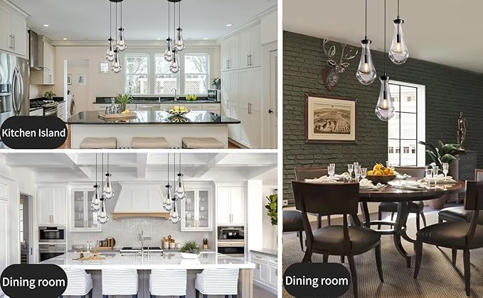 Bronze 3 Light Pendant Lighting, Raindrop Pendant Lights, Black Adjustable Hanging Rope Cluster Pendant Lighting Over Kitchen Island, Teardrop Glass Chandelier Dining Room Light Fixture