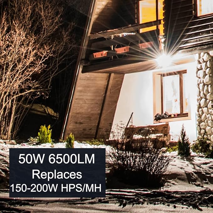 LED Flood Light Outdoor 50W, 6500LM (200W HPS/MH Equiv.) 5000K Daylight, Waterproof Knuckle Mount LED Outdoor Flood Lights for Garden Porch Yard, 100-277V ETL Listed