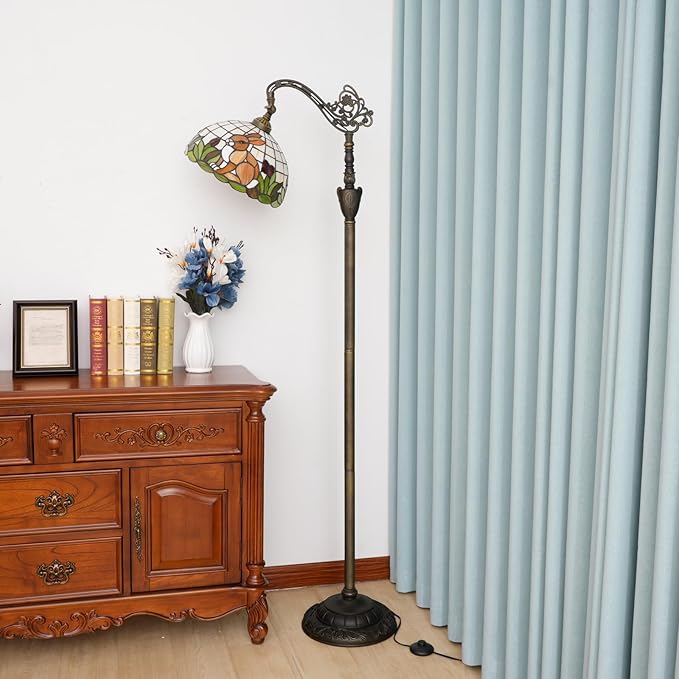 Tiffany Floor Lamp Brown Rabbit Stained Glass Lamp Adjustable Warm Light Upright Reading Lamp Tiffany Style Floor Lamp Bedroom Living Room Study Dining Room Retro Home Decoration Gift（12 inch）