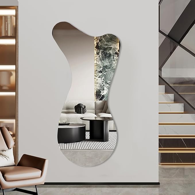 BST FURNH Whale Mirror 44x21 inch Irregular,Frameless,Bedroom Living Room Bathroom,Irregular Mirror