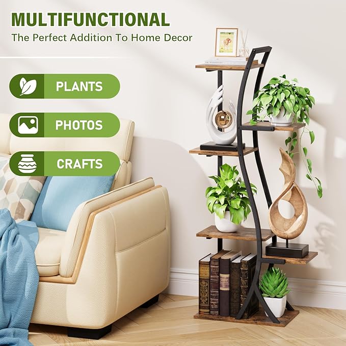 6 Tiered Plant Stand with Grow Light Indoor, 44.5" Corner Plant Shelf for Indoor Plants Multiple, Curved Design Flower Stand Display Holder Rack for Living Room, Patio, Balcony Decor