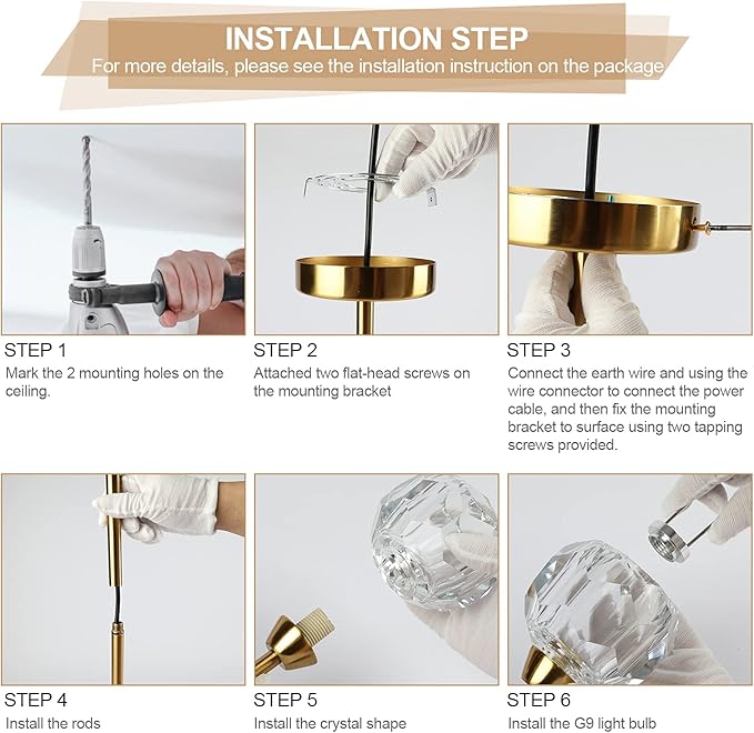 Sputnik Chandeliers for Dining Room Light Fixture Over Table, Modern Crystal Chandeliers, 6 Lights Gold Lighting Fixtures for Living Room Bedroom Kitchen Island