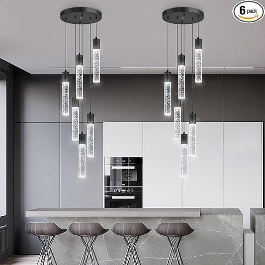 Modern Pendants Light for Kitchen Island Crystal Mini Chandeliers Dining Room LED Pendant Lighting Fixture High Ceiling Hanging Lights Bedroom Island Kitchen Foyer 6000K White Light Fixtures Black